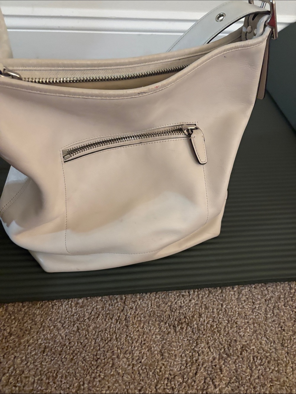 Coach Cream Leather Shoulder Bag with Front Zip Pocket